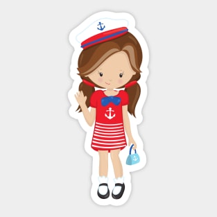 Boat Captain, Skipper, Brown Hair, Cute Girl Sticker